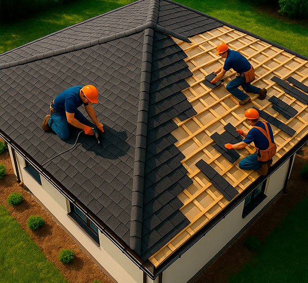 Монтаж четырехскатной крыши в Боброве